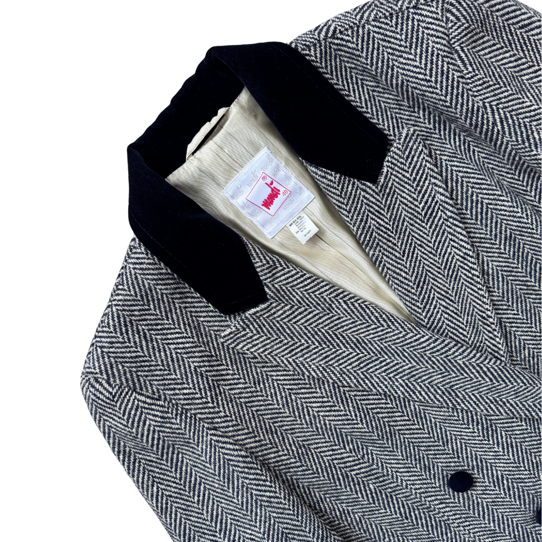 Mondi Black and Beige Wool Chevron Knit Blazer | Medium - Large