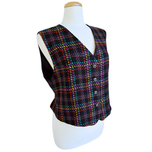 Load image into Gallery viewer, Black and Rainbow Plaid Wool Vest | M-L
