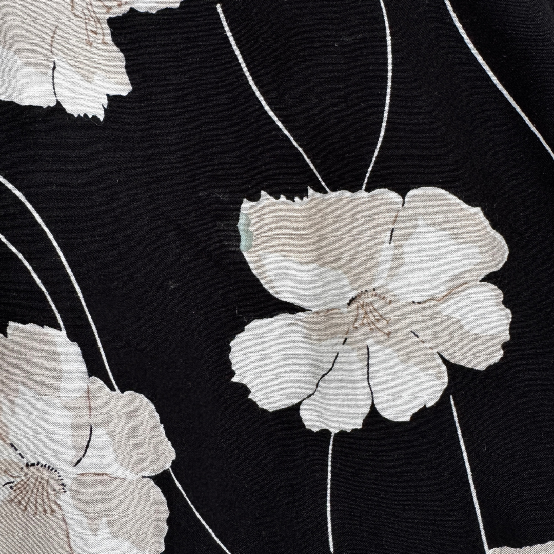 Chaps Black Button Front Maxi Skirt with Beige Flowers | Small