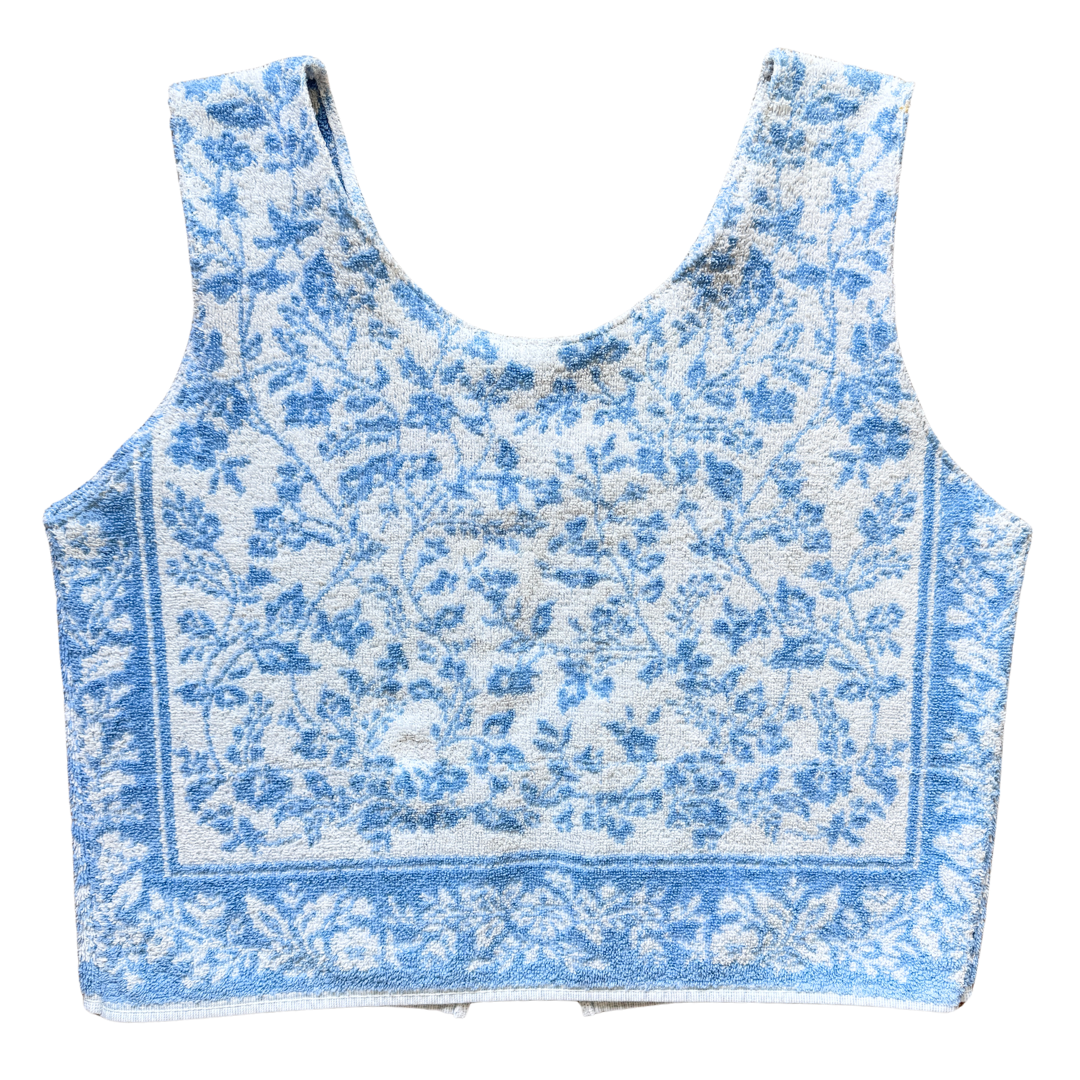 Recycled Vintage Blue and White Floral Towel Vest | Large / Extra-Large
