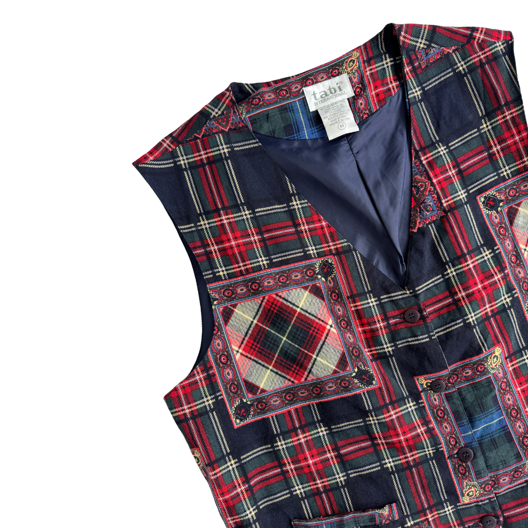 Plaid Patchwork Printed Vest | Medium-Large