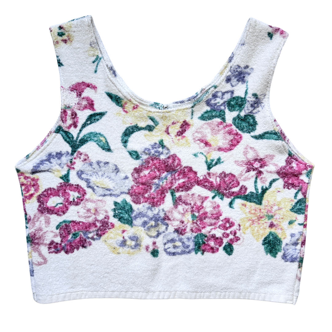 Recycled Vintage Multicoloured Floral Towel Vest | Medium-Large