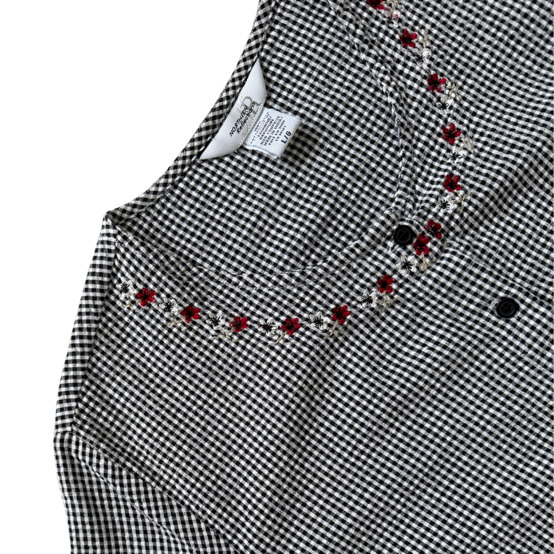 Northern Reflections B & W Gingham Blouse with Floral Embroidery | Large