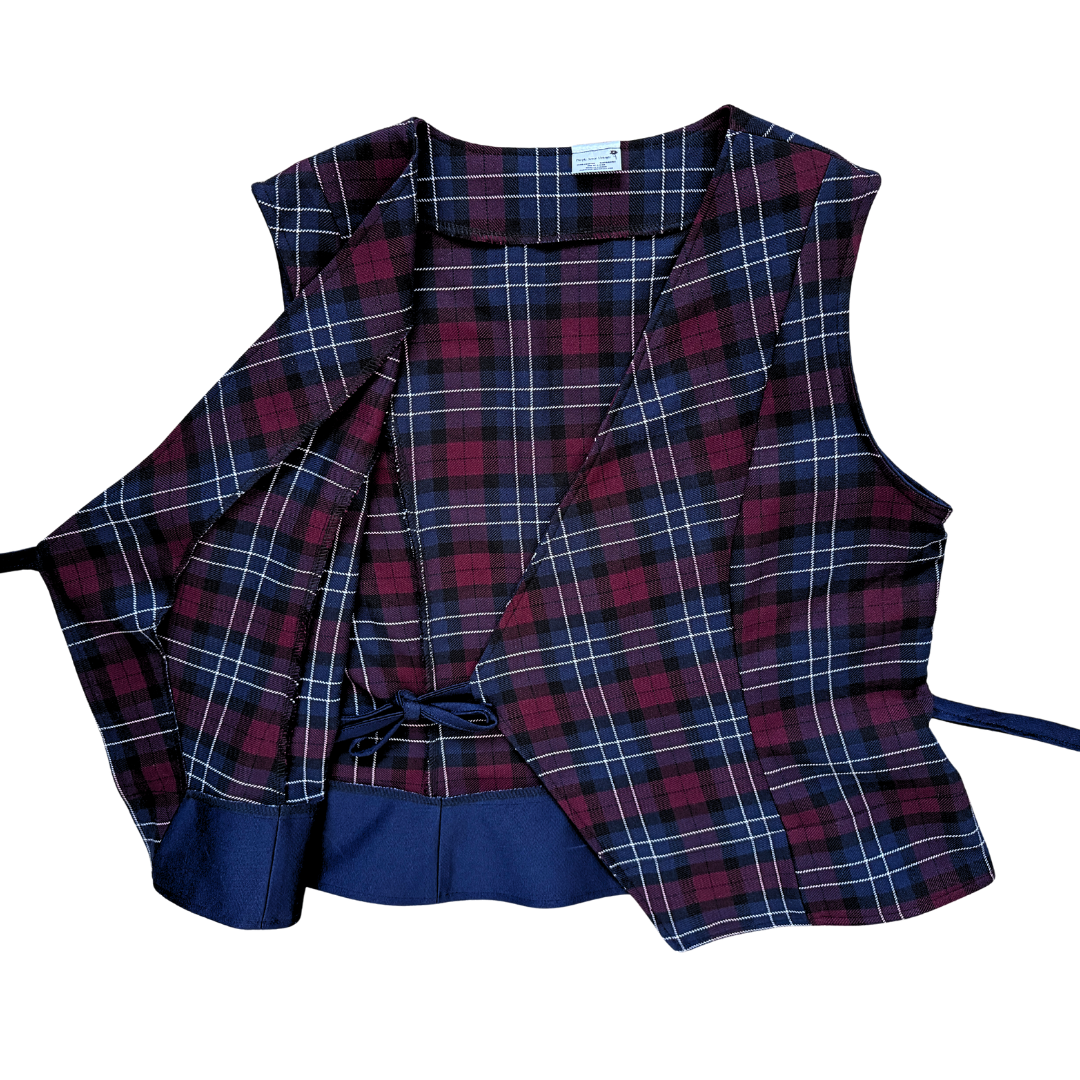 Recycled Sleeveless Navy Plaid Wrap Blouse | Large