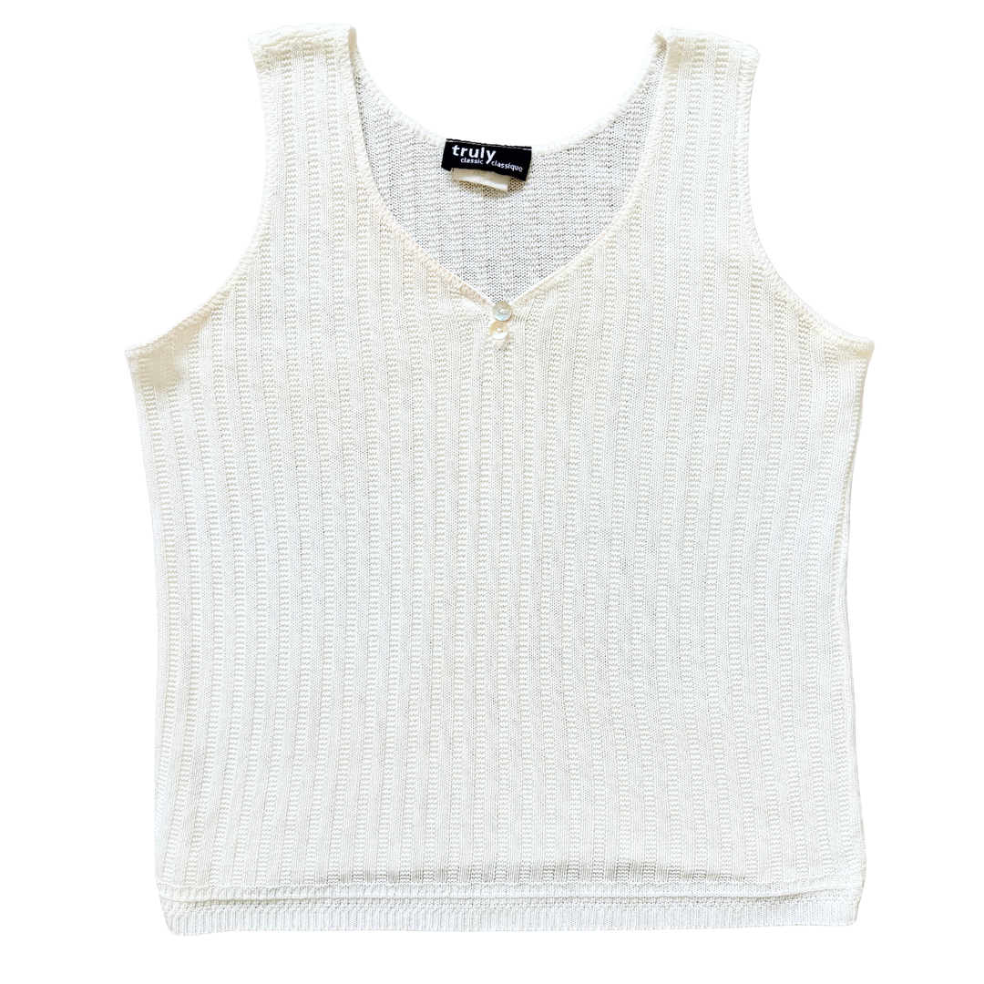 Vintage 90s Y2K Truly Classes White Knit Henley Tank Top | Medium