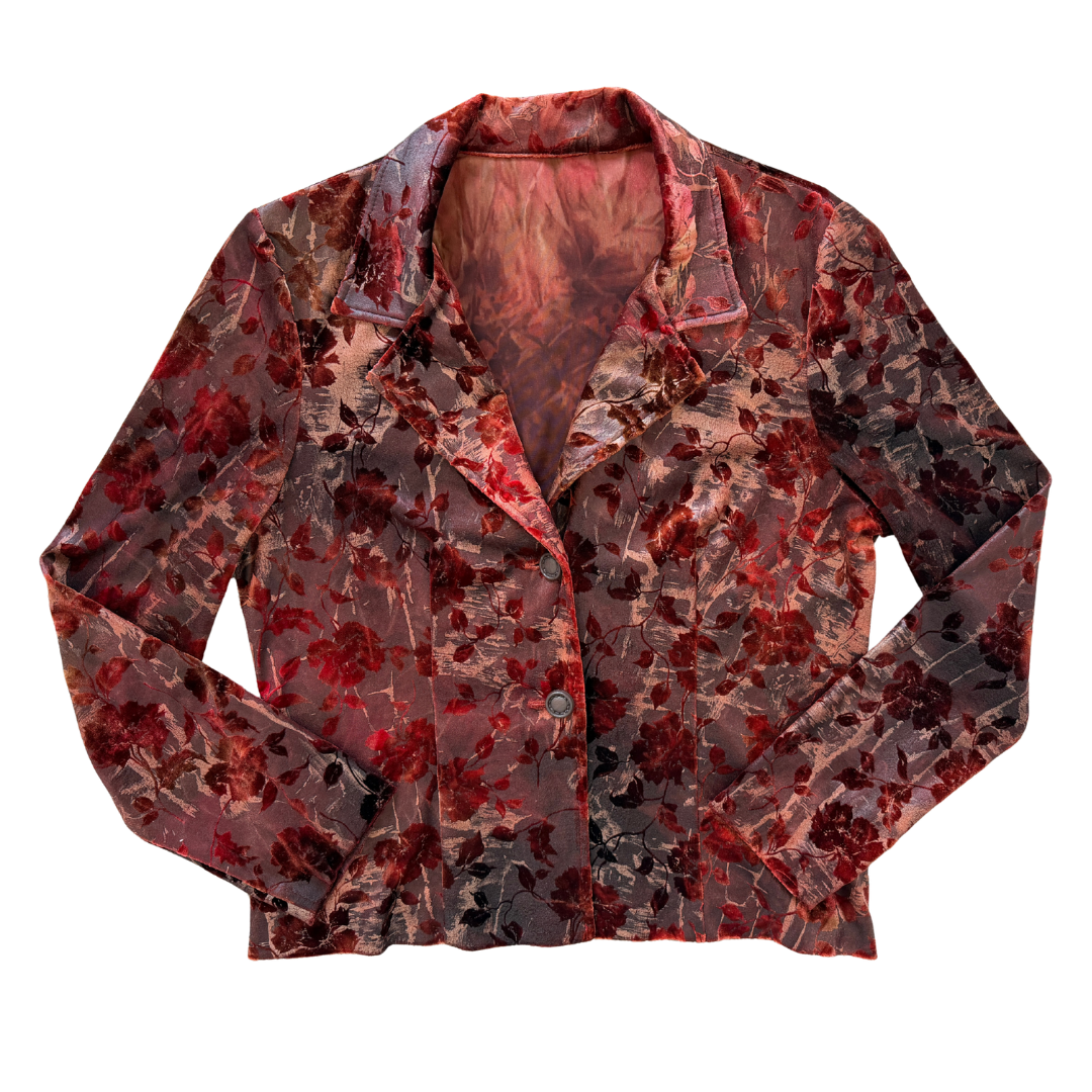 Vintage 70s Copper Floral Velveteen Blouse | Medium