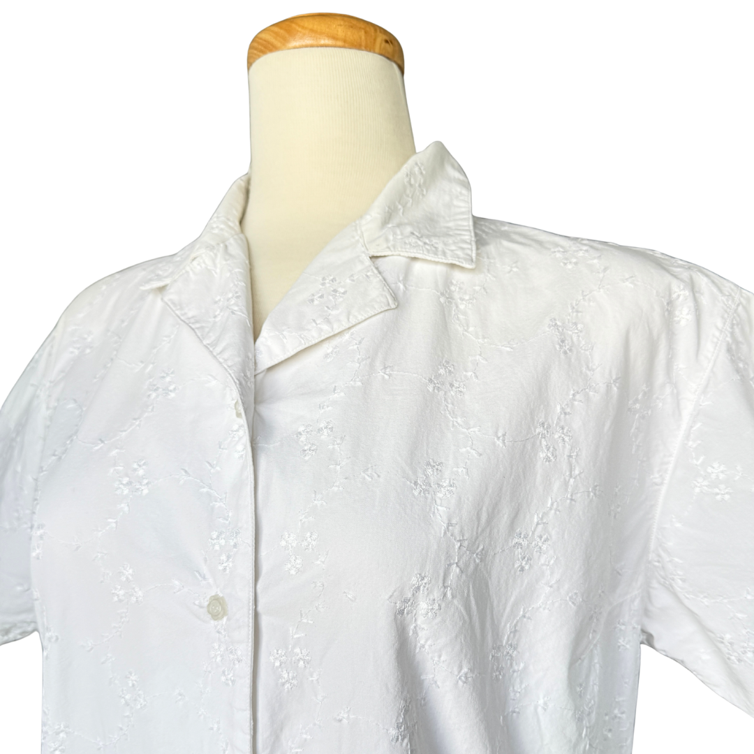 Weekend Edition White Blouse with Dainty White Embroidery | Large