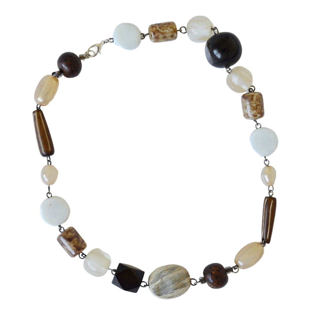 Upcycled Mixed Neutral Chunky Beaded Necklace
