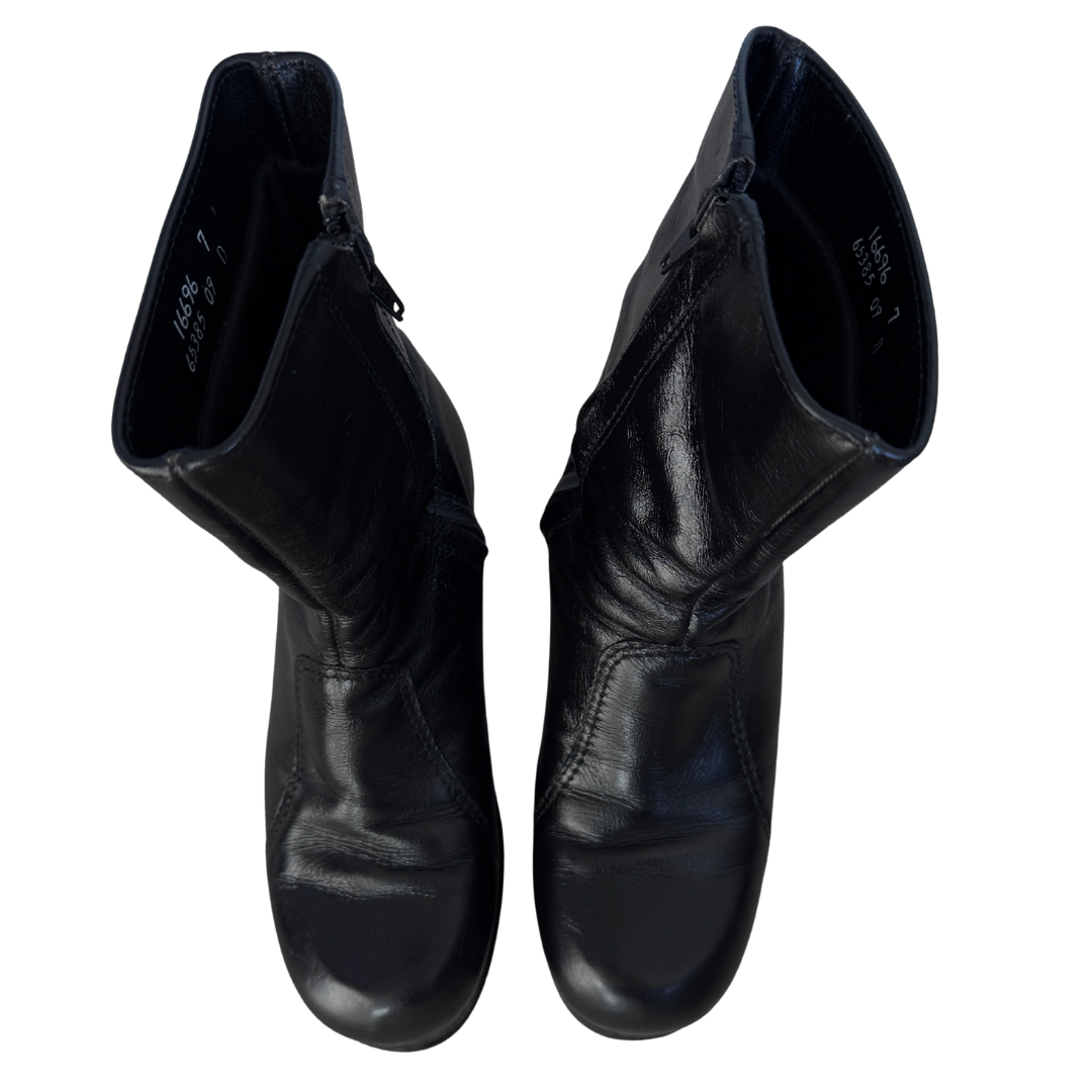 70s Black Leather Platform Boots | Men's 7, Women's 8