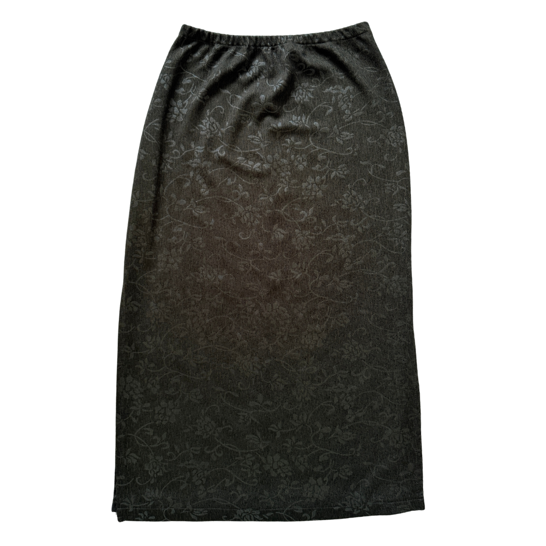 Vintage 90s East West Olive Green Floral Maxi Skirt | Large