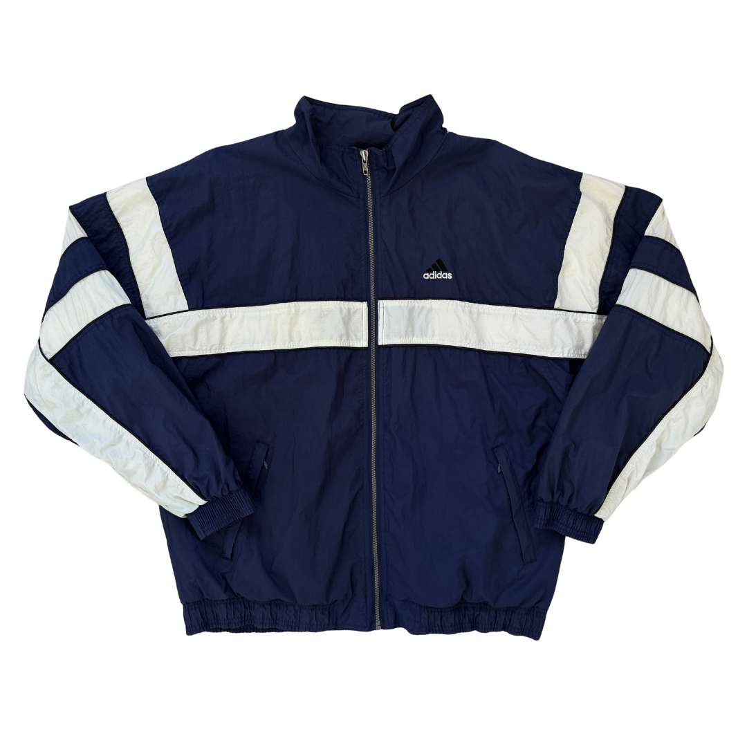 Vintage 90s Men's Navy and White Adidas Track Jacket | Large