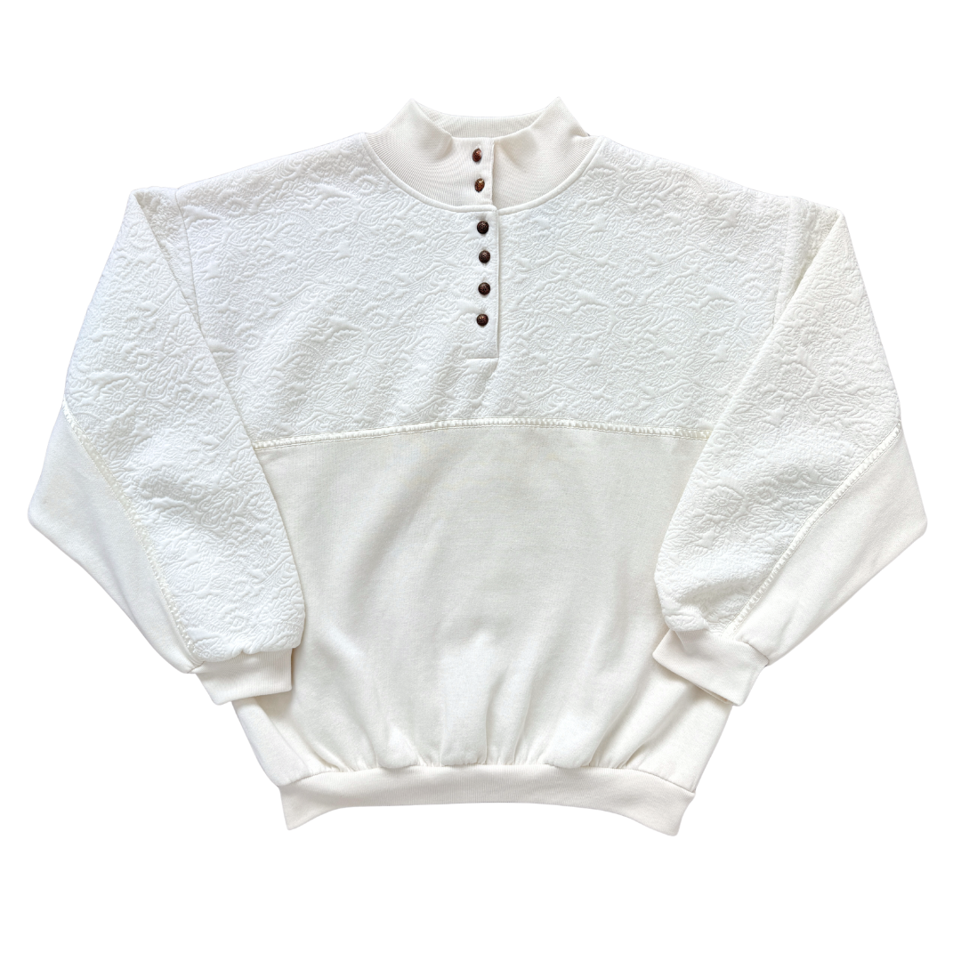 Vintage 1980s-1990s Gitano Collection Henley Sweatshirt with Embossed Floral Embroidery - Medium