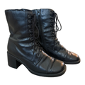 1990s-2000s Transit Black Leather Square Toe Mid Heel Lace-Up Boots