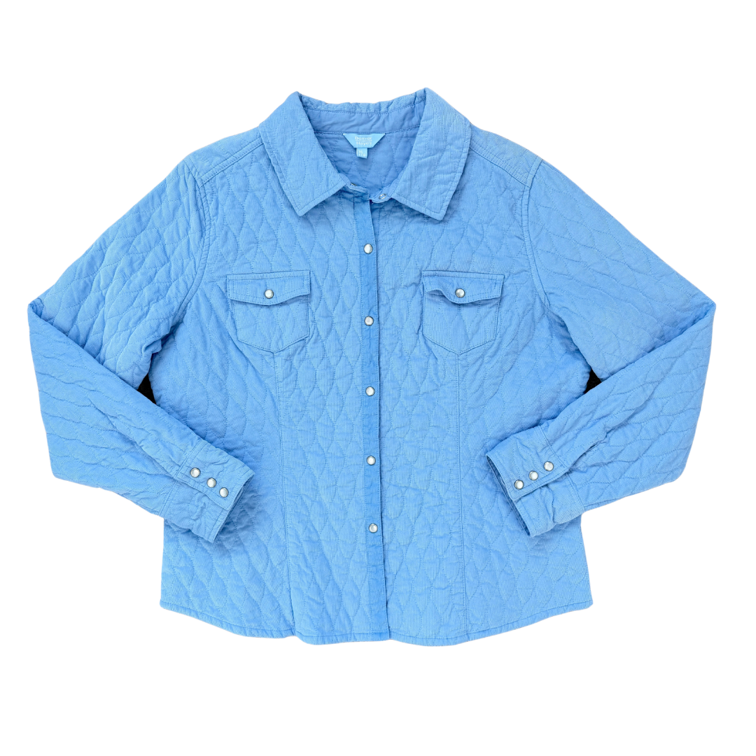 2000s Denver Hayes 100% Cotton Pastel Blue Quilted Light Jacket