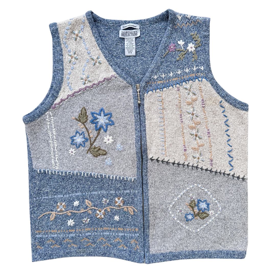 Vintage 1990s Northern Reflections Floral Embroidered Vest | Medium