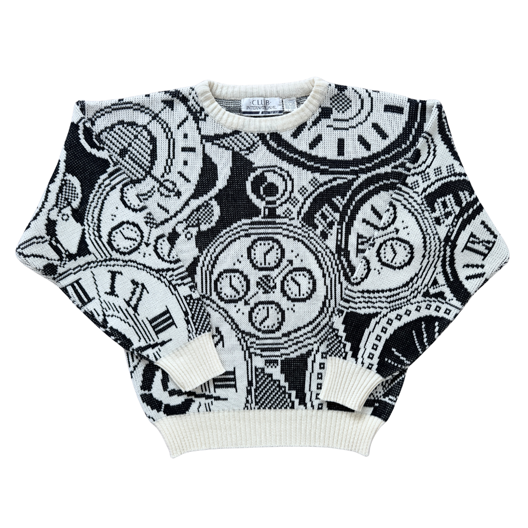 Vintage 1980s-1990s Men's Club International Clock Graphic Sweater | Large