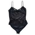 Vintage Body Chic Black Floral Satin and Lace Body Suit | Small
