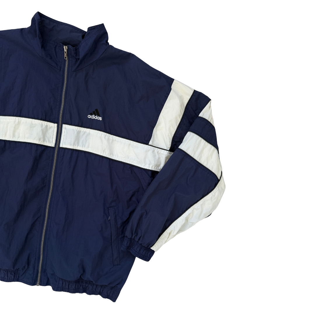 90s Men's Navy and White Adidas Track Jacket | Large