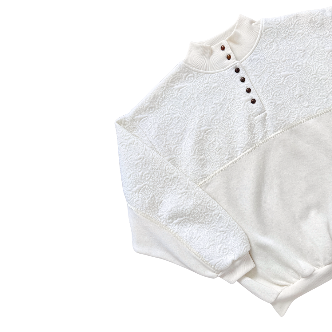 Gitano Collection Henley Sweatshirt with Embossed Floral Embroidery | Medium