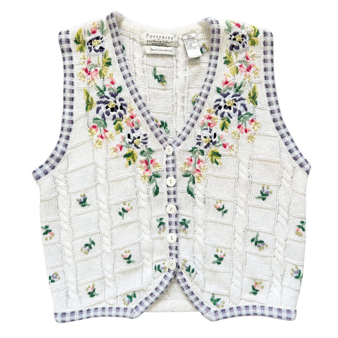 Portraits by Northern Isles Ramie and Cotton Floral Knit Vest | Medium
