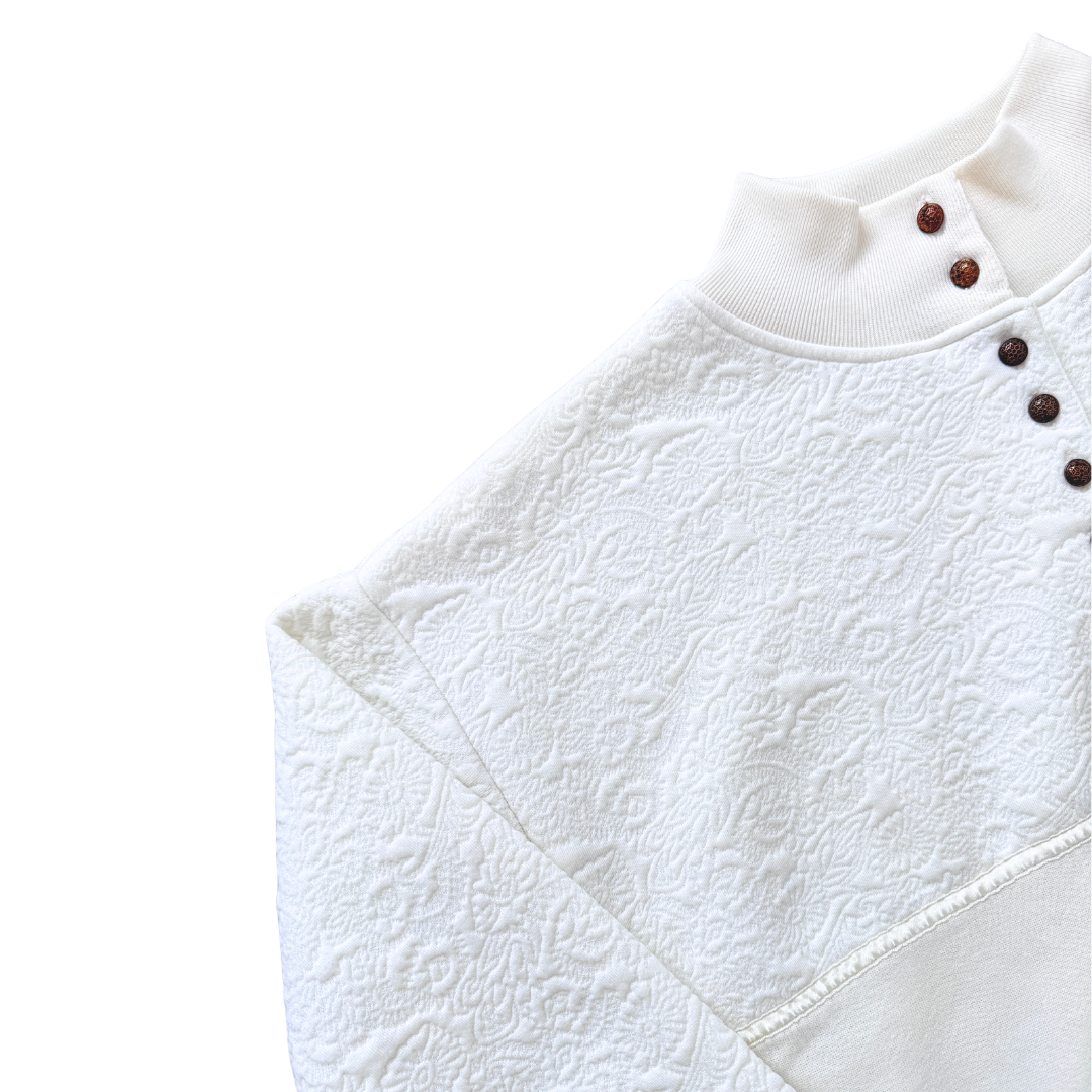 Gitano Collection Henley Sweatshirt with Embossed Floral Embroidery | Medium