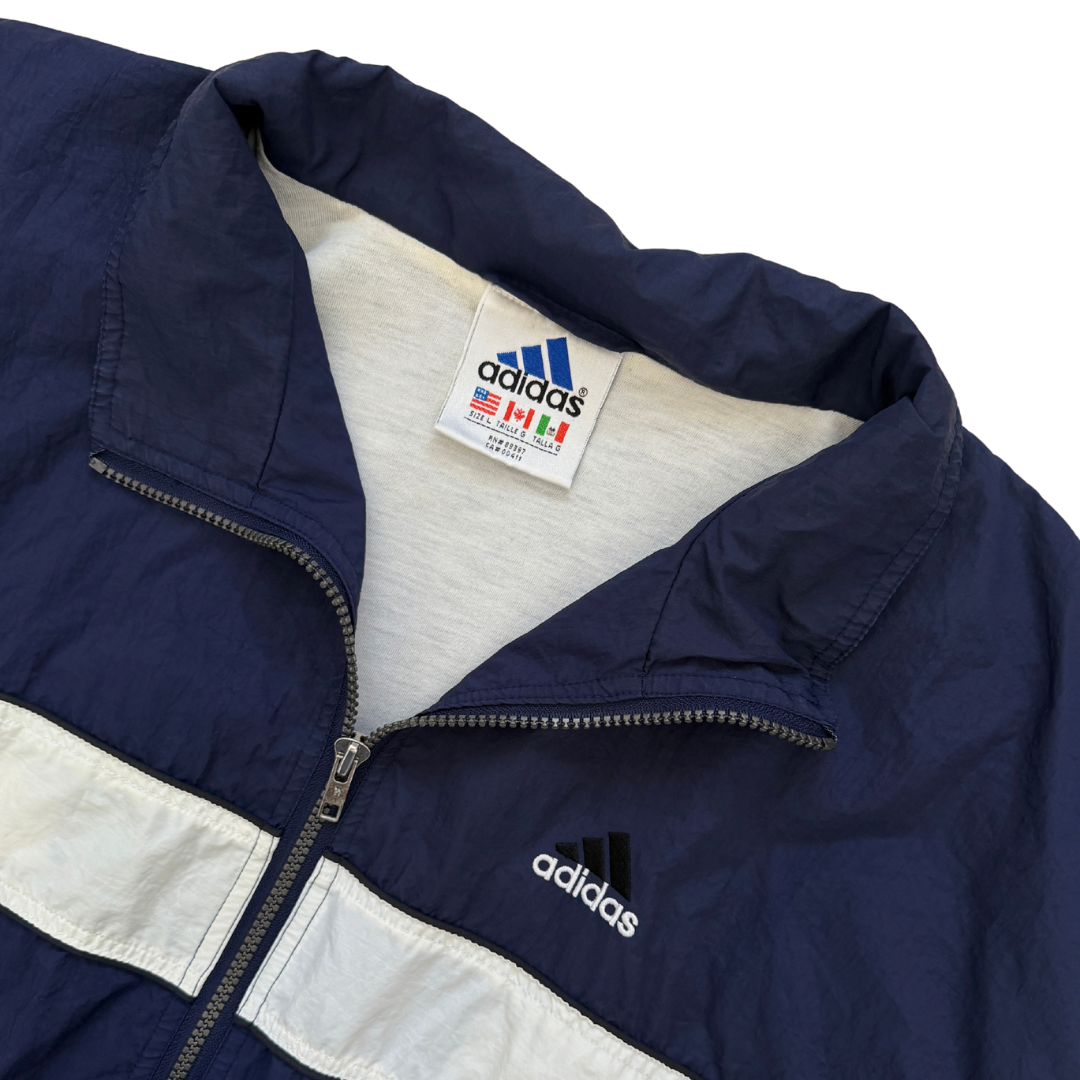 90s Men's Navy and White Adidas Track Jacket | Large
