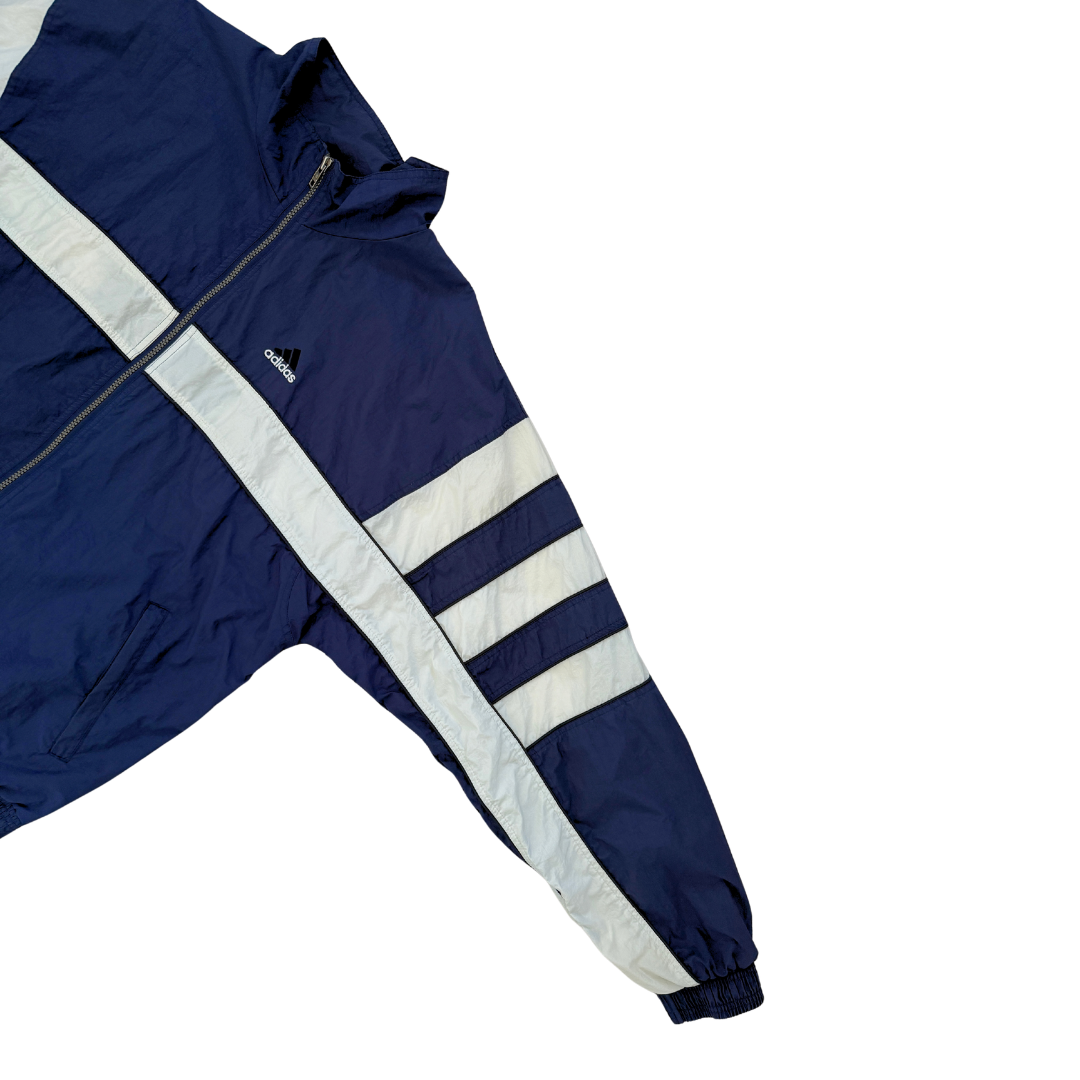 90s Men's Navy and White Adidas Track Jacket | Large