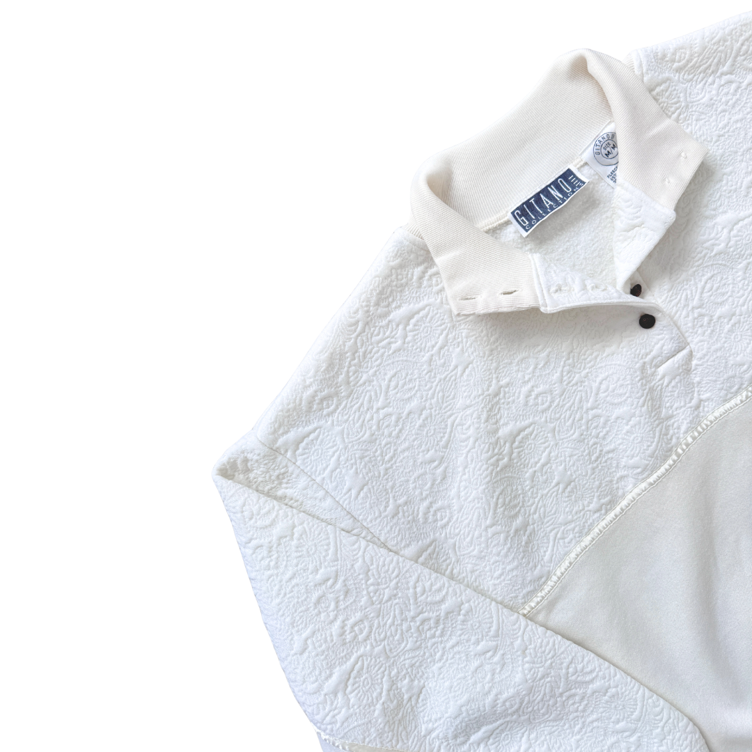 Gitano Collection Henley Sweatshirt with Embossed Floral Embroidery | Medium