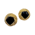 Vintage Monet Gold-Tone Weave Clip-on Earrings with Black Enamel Centre