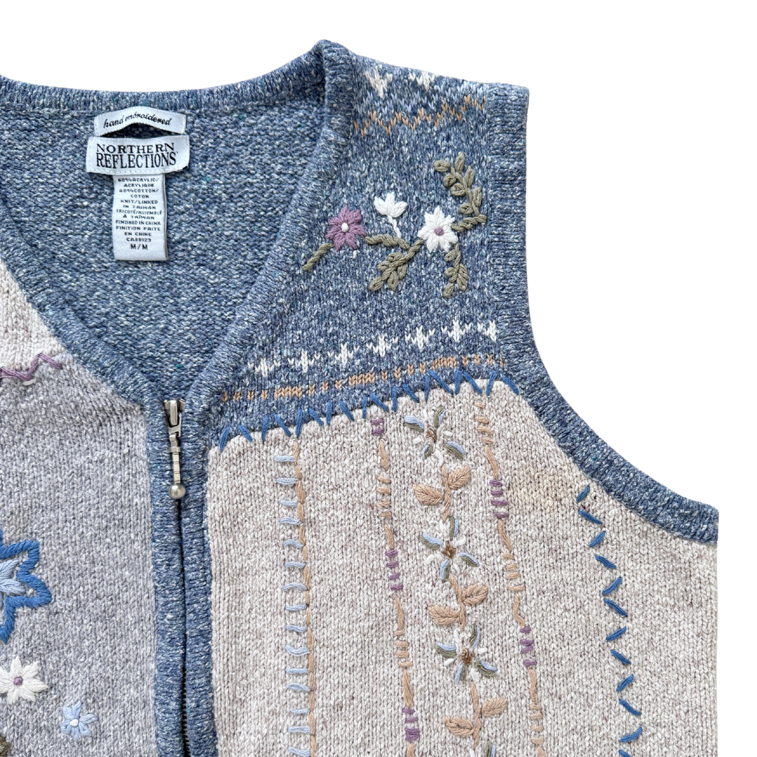 Northern Reflections Floral Embroidered Vest | Medium