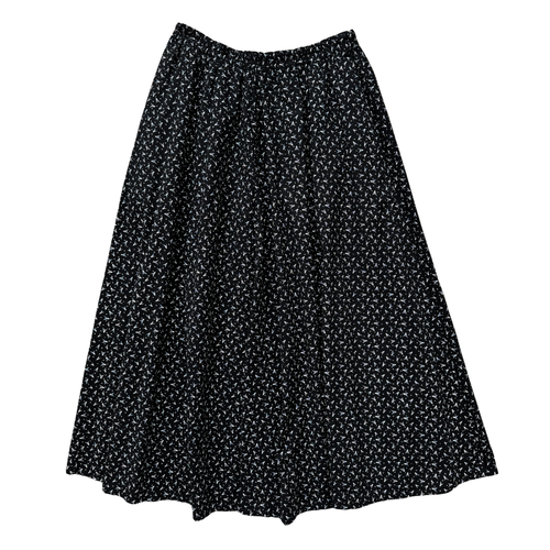 Vintage 80s Black Cotton Maxi Skirt with Geometric Print | Medium
