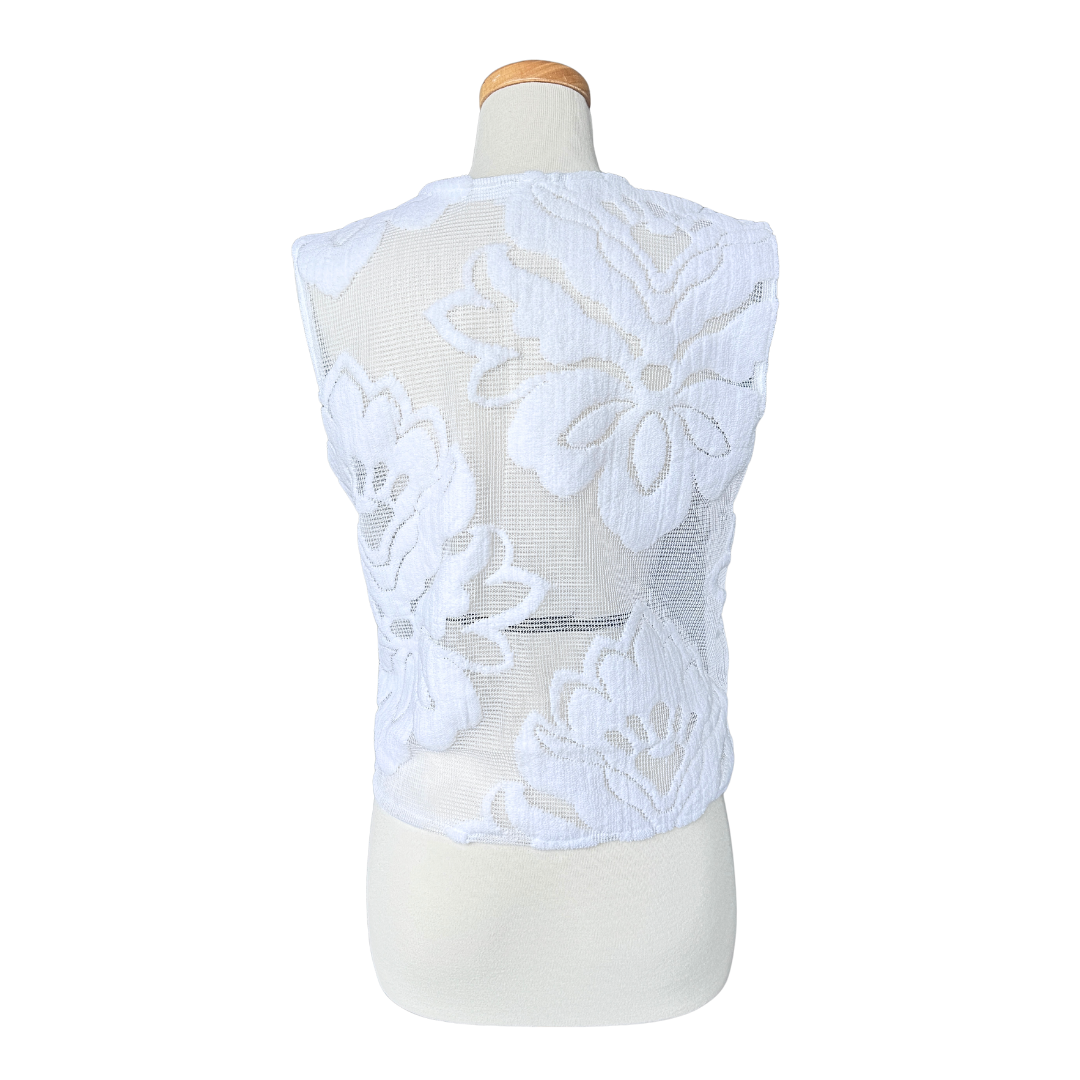 Recycled White Lace and Terry Floral Tie-Front Vest | Medium