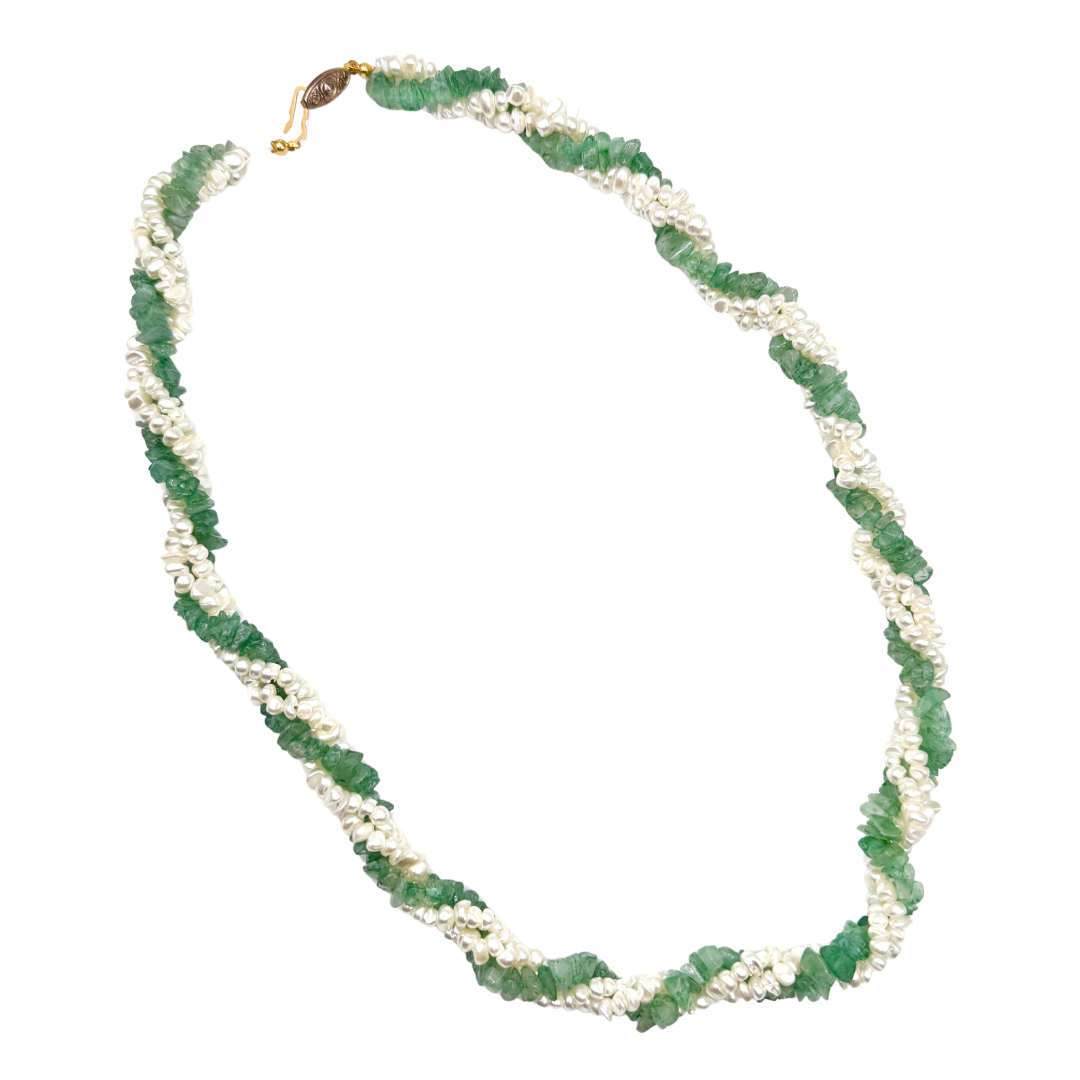 Vintage Hawaiian Pearl and Jade Twisted Bead Statement Necklace | 1960s