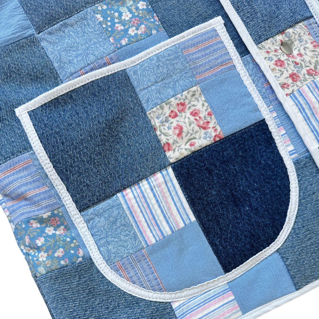 Recycled Denim and Floral Patchwork Quilted Jacket | Small - Medium