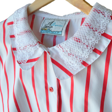 Load image into Gallery viewer, Red and White Striped Blouse with Lace Detailed Collar | Large
