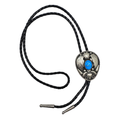 Double S alpaca silver bolo with inset turquoise stone and etched leaves, black braided leather cord