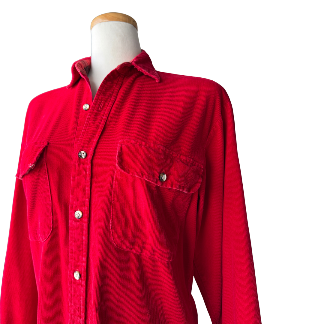 Red Corduroy Button Down Shirt | Small-Medium