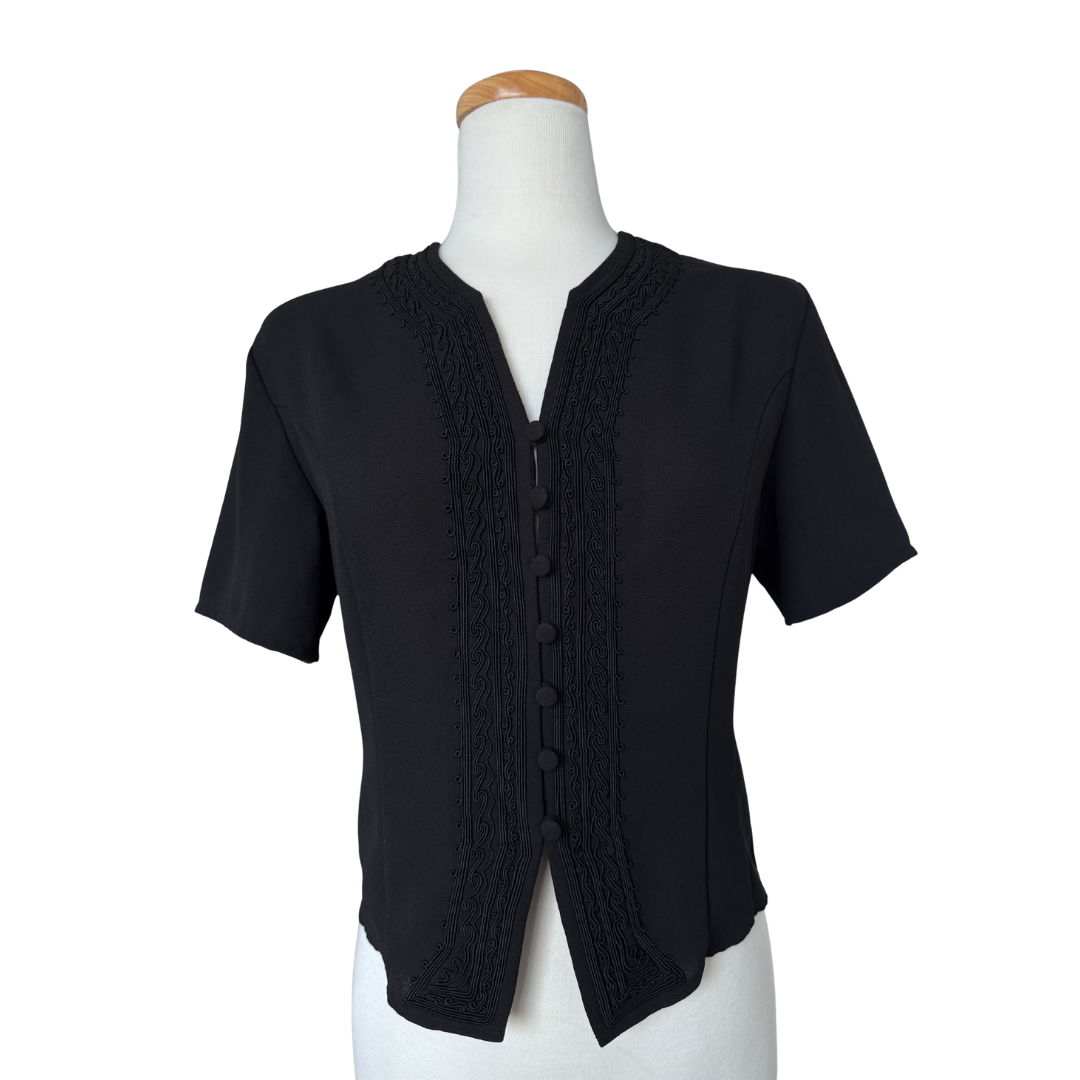 Next Ladieswear Black Blouse with Lace Trim | Small - Medium