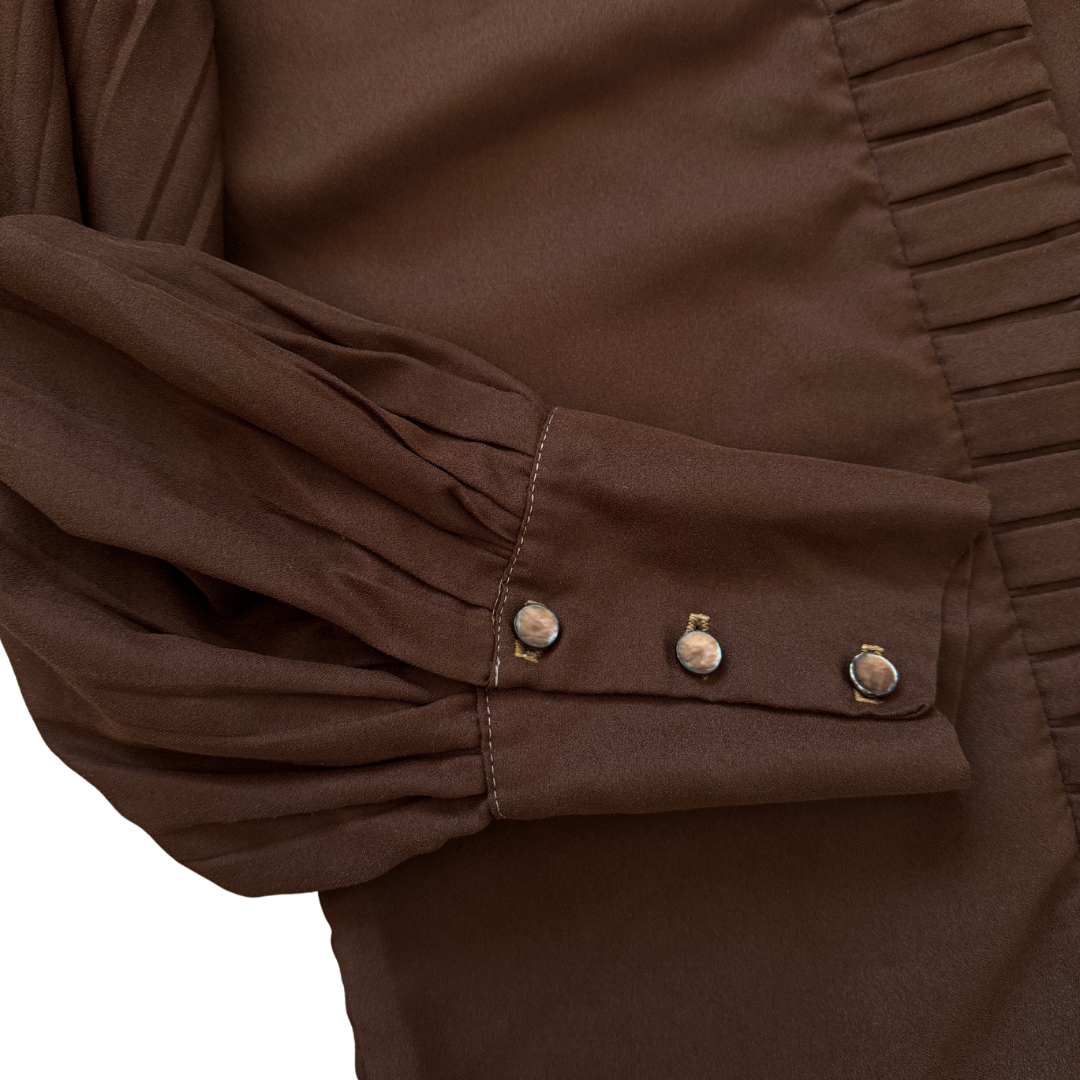 Ben Rose Montreal Brown Pleated Blouse | Small - Medium