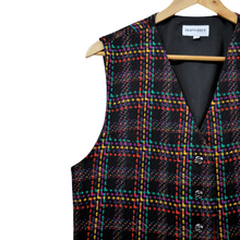 Load image into Gallery viewer, Black and Rainbow Plaid Wool Vest | M-L
