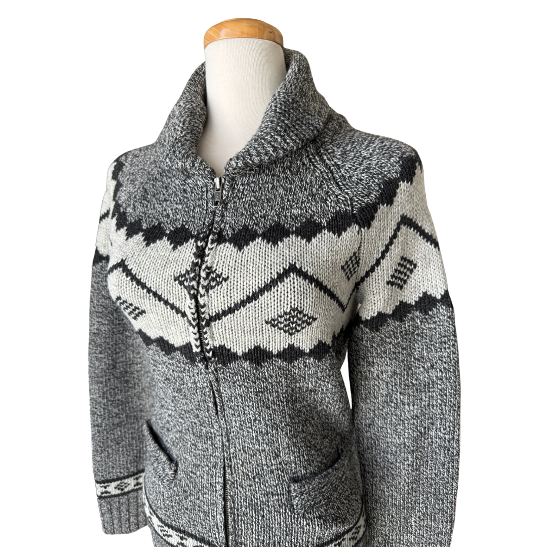 Wind River Gray Wool Blend Zip-up Cowichan Sweater | Small