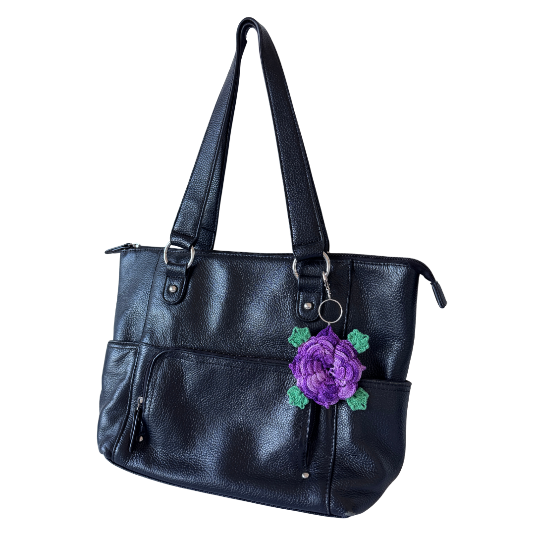 Recycled Purple Floral Crochet Doilie Keychain/Purse Charm
