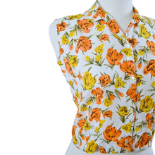 Load image into Gallery viewer, Sleeveless Button Down Blouse with Yellow and Orange Flowers | Extra-Small / Small
