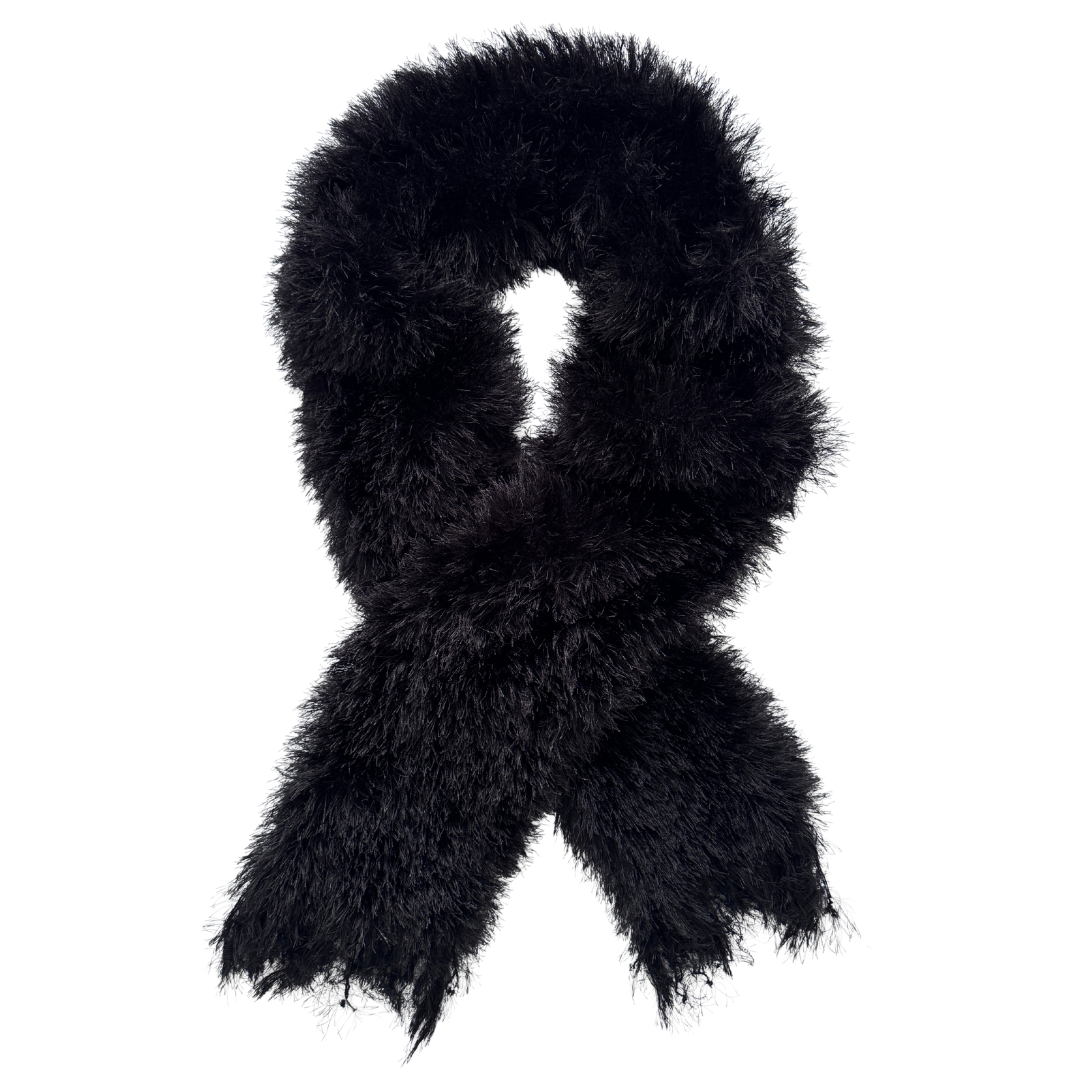 Vintage Fuzzy Black Feathered Long Scarf