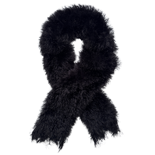 Vintage Fuzzy Black Feathered Long Scarf