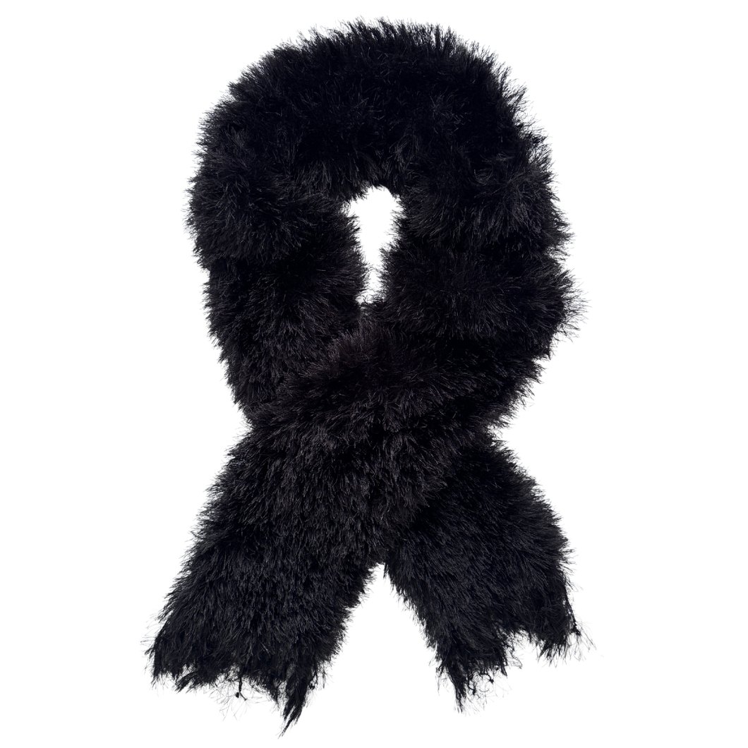 Vintage Fuzzy Black Feathered Long Scarf