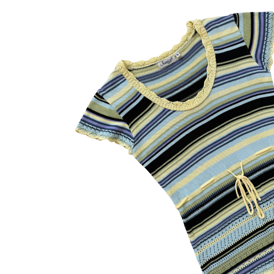 Jessica Sport Striped Short Sleeve Tie-Waist Knit Blouse | Small
