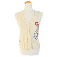 Load image into Gallery viewer, Up-cycled Hand Embroidered Vintage Wool Vest with Pastel Floral Embroidery | S
