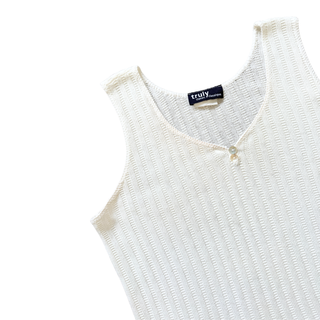 Truly Classes White Knit Henley Tank Top | Medium