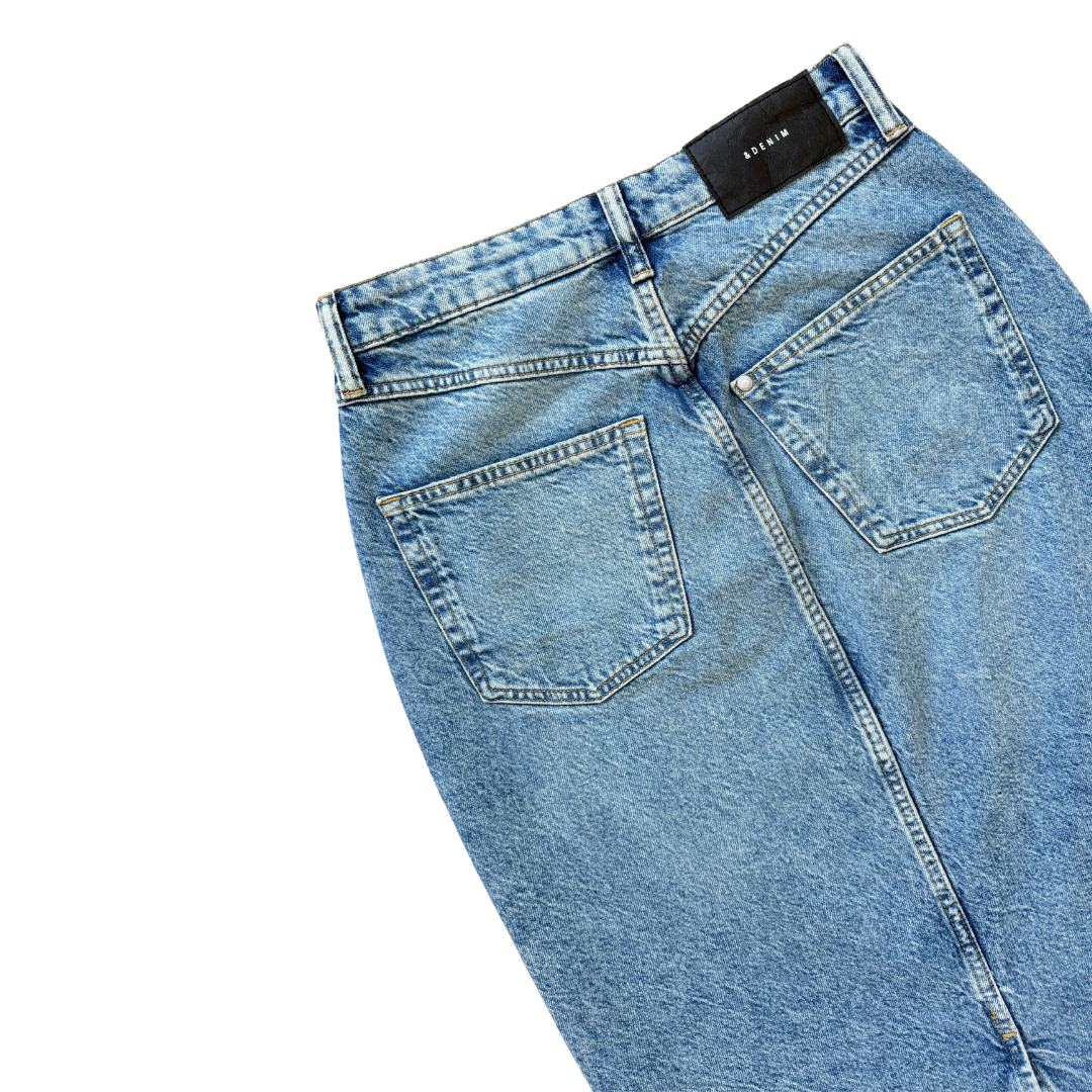H & M Denim Maxi Skirt with Front and Back Slits | Extra-Small